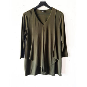 Alfani Olive Green Long Sleeve V-Neck Drape Tunic Top Size M